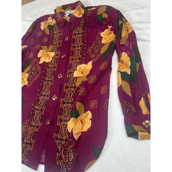 Vintage SK‎ & Company Shirt Womens Petite Small Floral Long Sleeve Button Up 90s - Picture 4 of 13